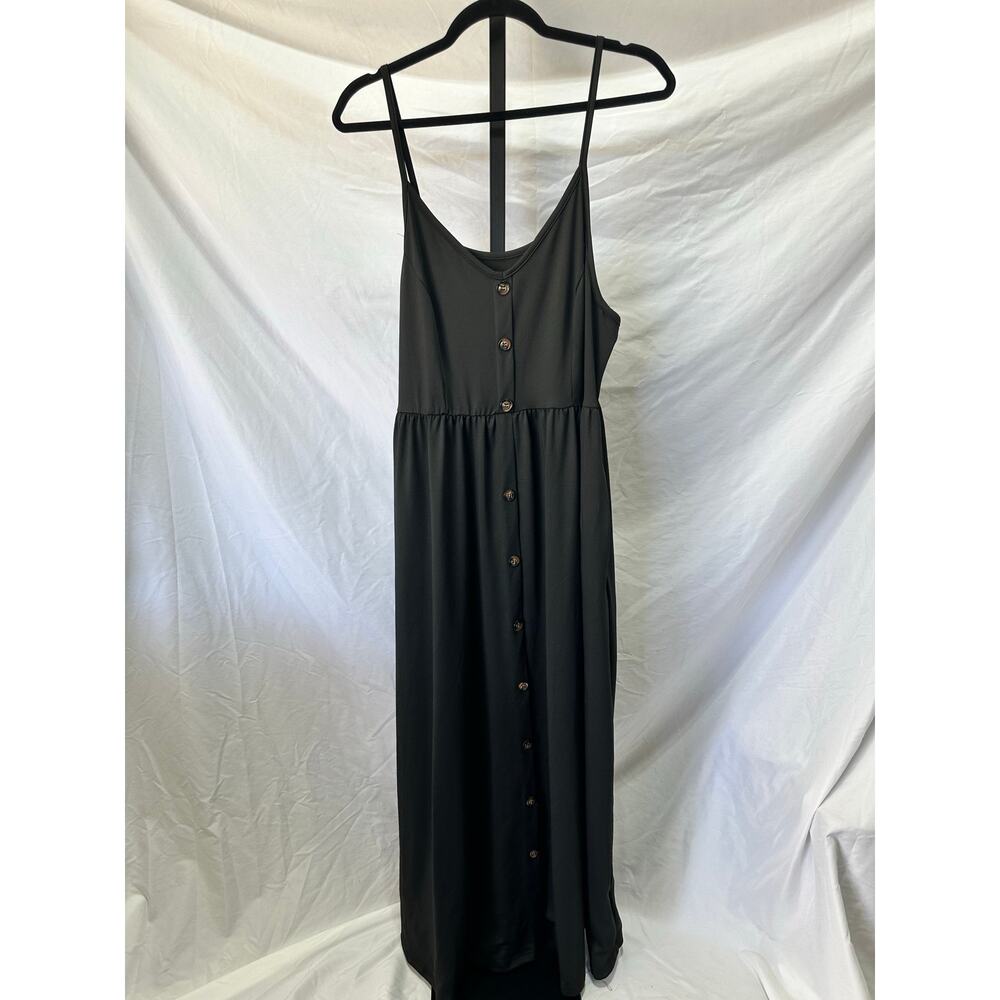 Sundress 2X Plus NWOT Black Spaghetti Strap w/Pockets Faux buttons Layering - Picture 3 of 6